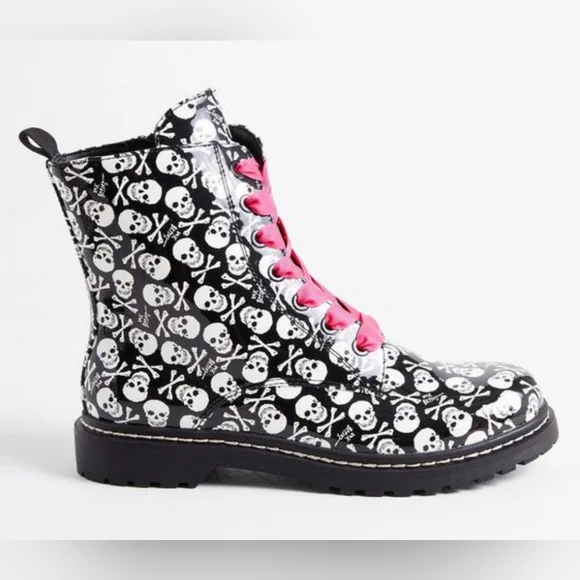 Torrid Betsy Johnson Combat Boot Black Skull Faux Patent Leather (WW) Size 11 - Picture 4 of 15